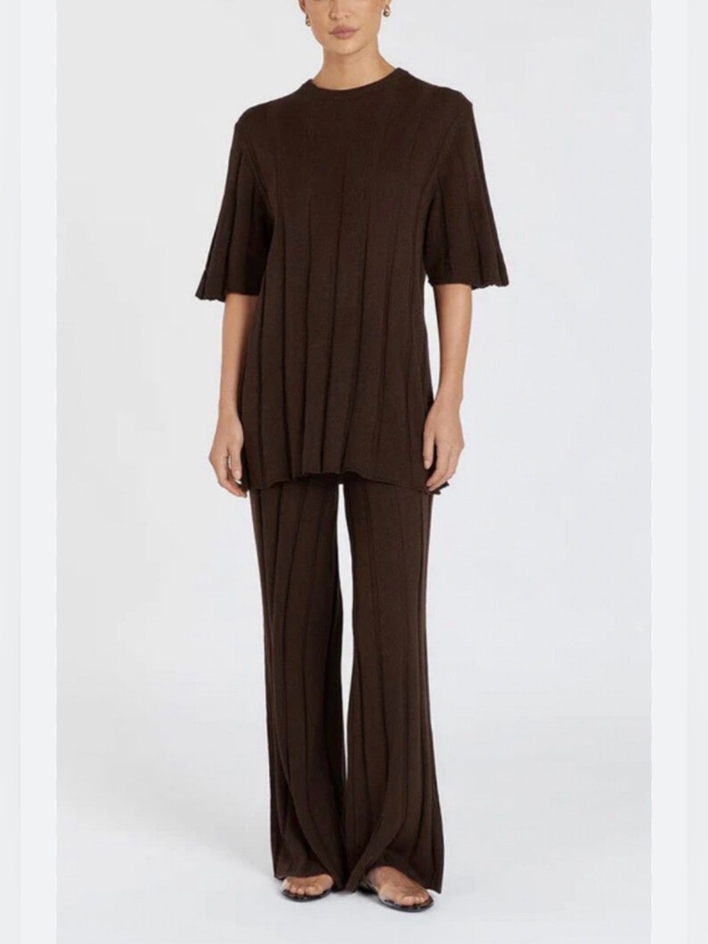 NWT DISSH Emery Chocolate Ribbed Knit Pants Linen Cotton Blend Size Medium